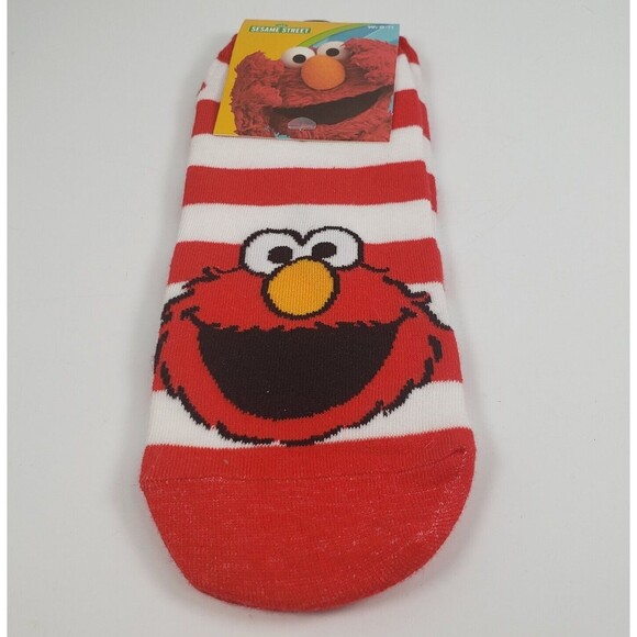 Sesame Street Elmo Face Red White Strip Ankle High Socks Woman 9-11 - Picture 2 of 12